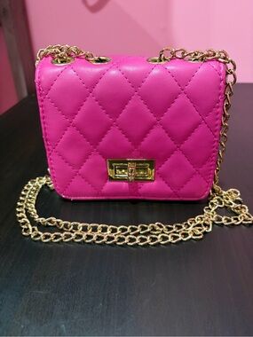 Classic Quilted Crossbody Bag in Hot Pink with Gold Chain